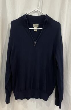 LL Bean Sweater Mens Navy Blue Quarter Zip 95% Cotton/5% Cashmere Sz Medium